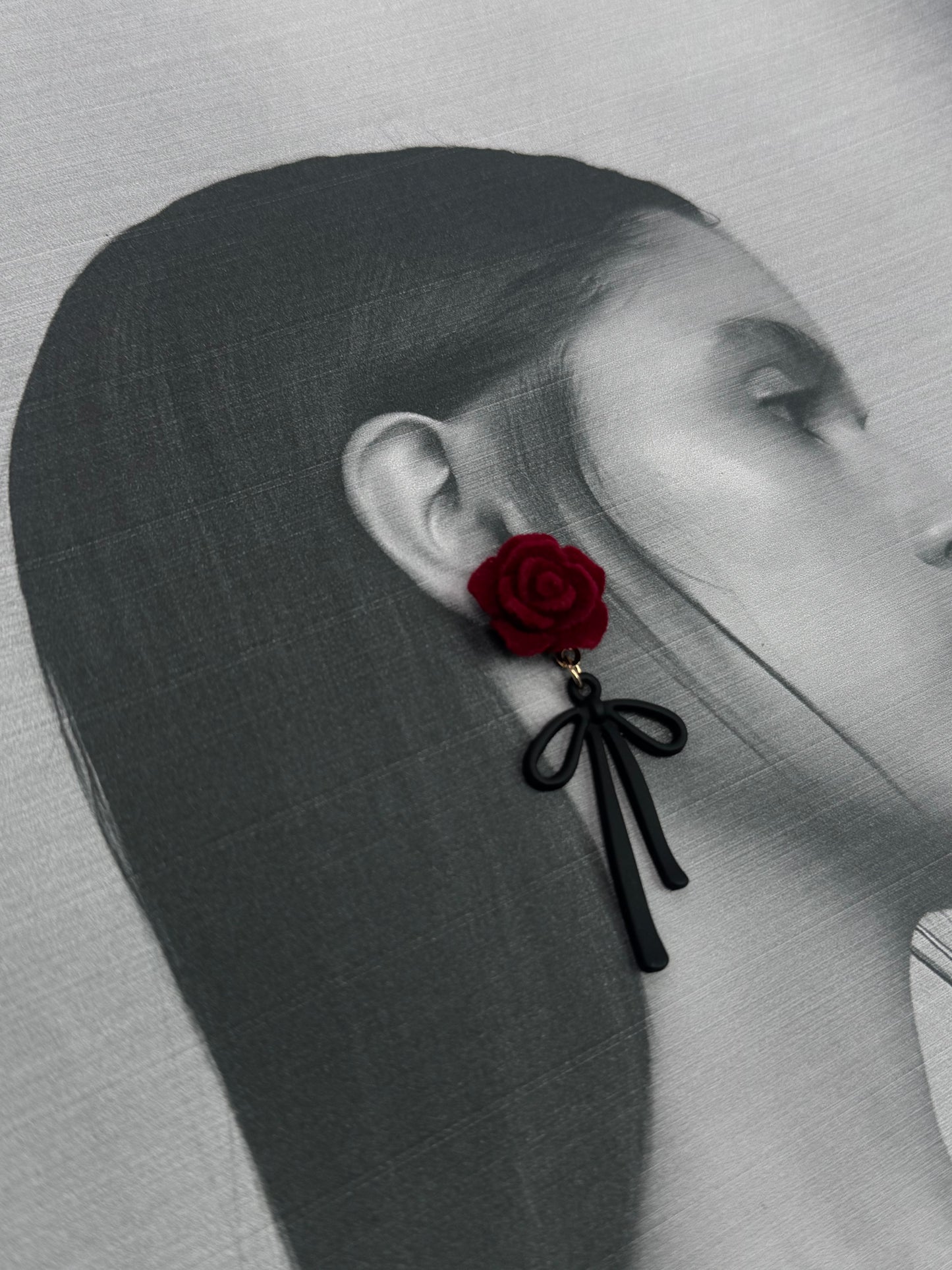 Matte Red Flower Bow Studs -Sheessence