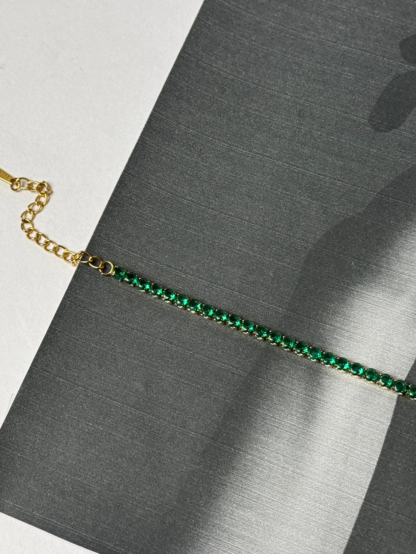 Emerald & Diamond Tennis Bracelet | Waterproof 316L Stainless Steel