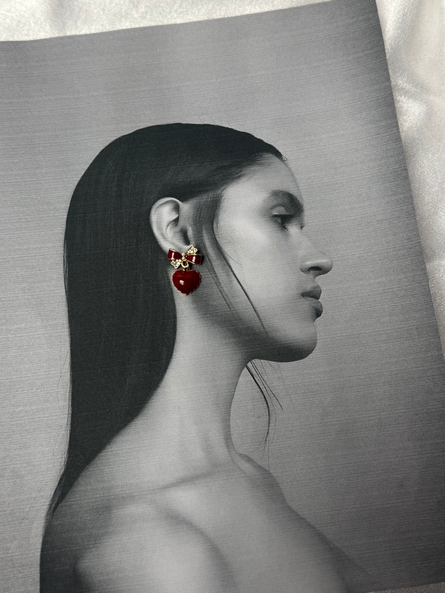 Red Heart and Bow Drop Earrings -Sheessence