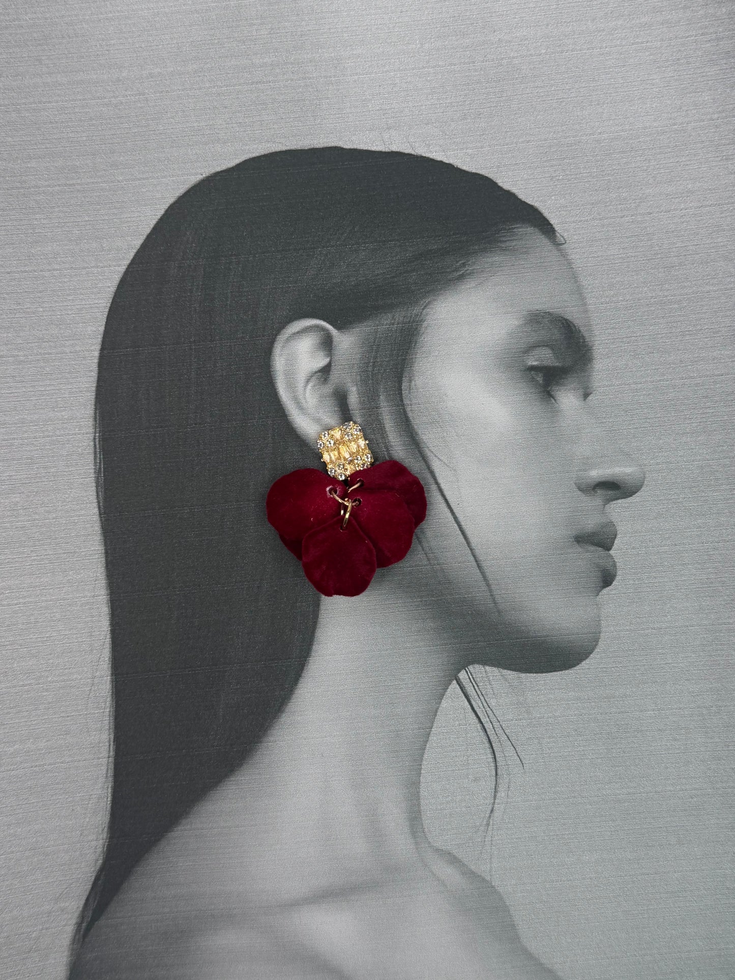 Wine Red Flower Statement Earring -Sheessence