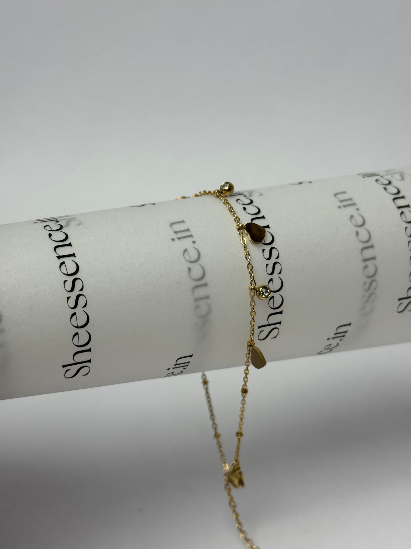 Multi-Charm Gold Anklet – Heart & Round Solitaire Crystal