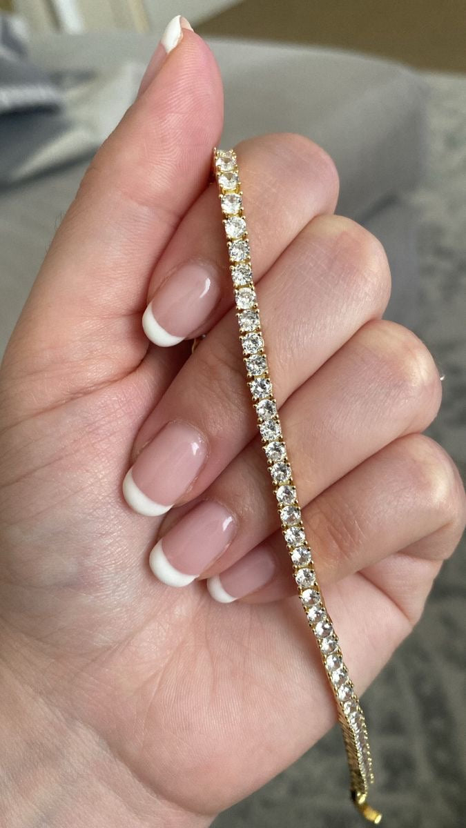 Classic Gold Tennis Bracelet in Titanium Steel - Tarnish-Proof & Waterproof - 18K Gold Plated Luxury