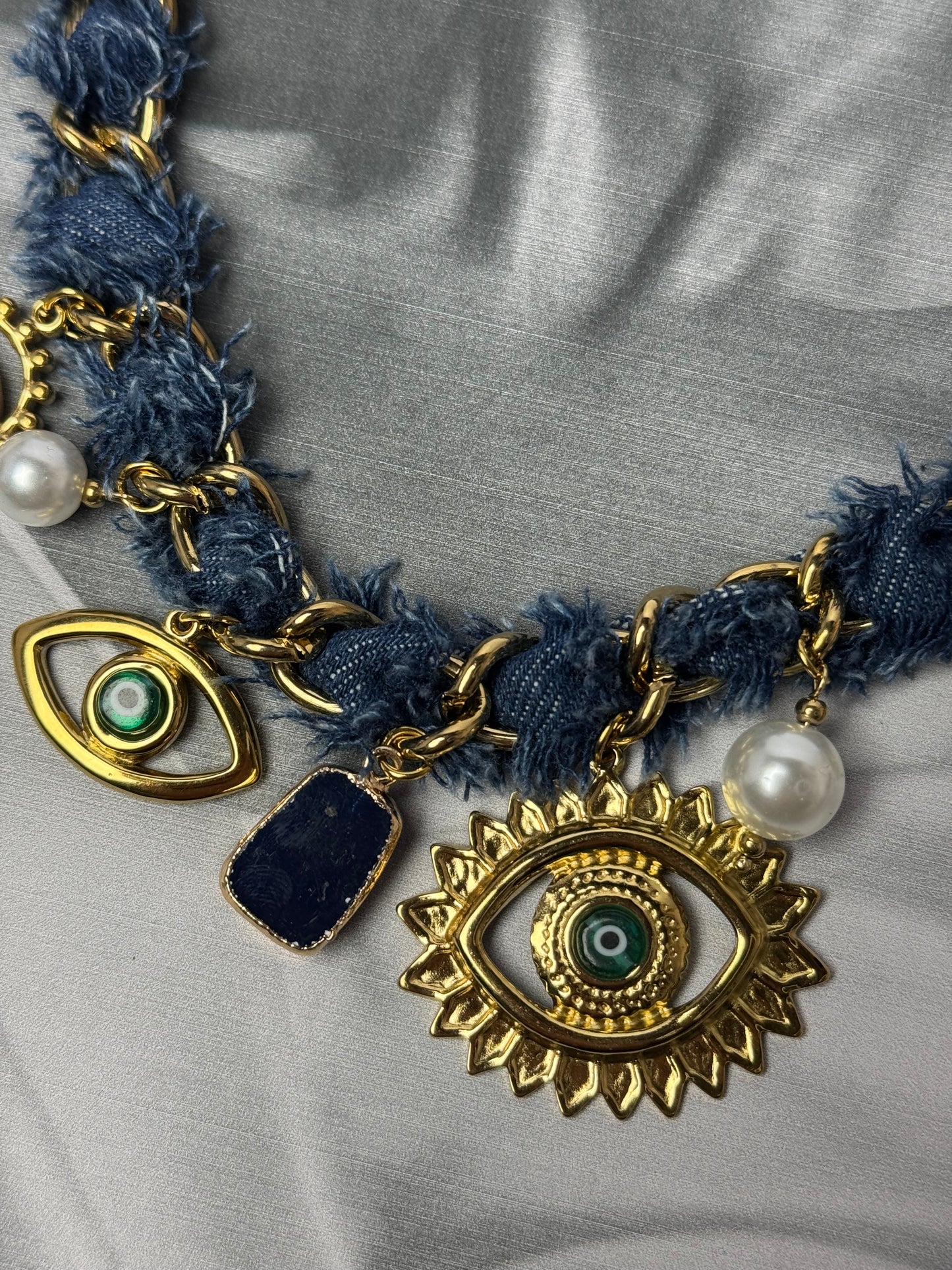 Evil Eye Statement Denim Necklace | 18k Gold Plated & Tarnish-Free