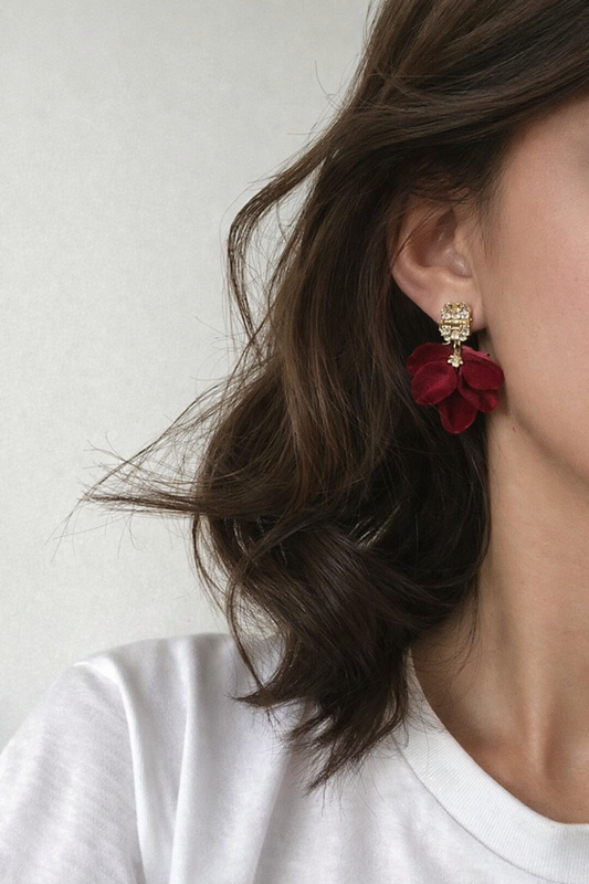 Wine Red Flower Statement Earring -Sheessence