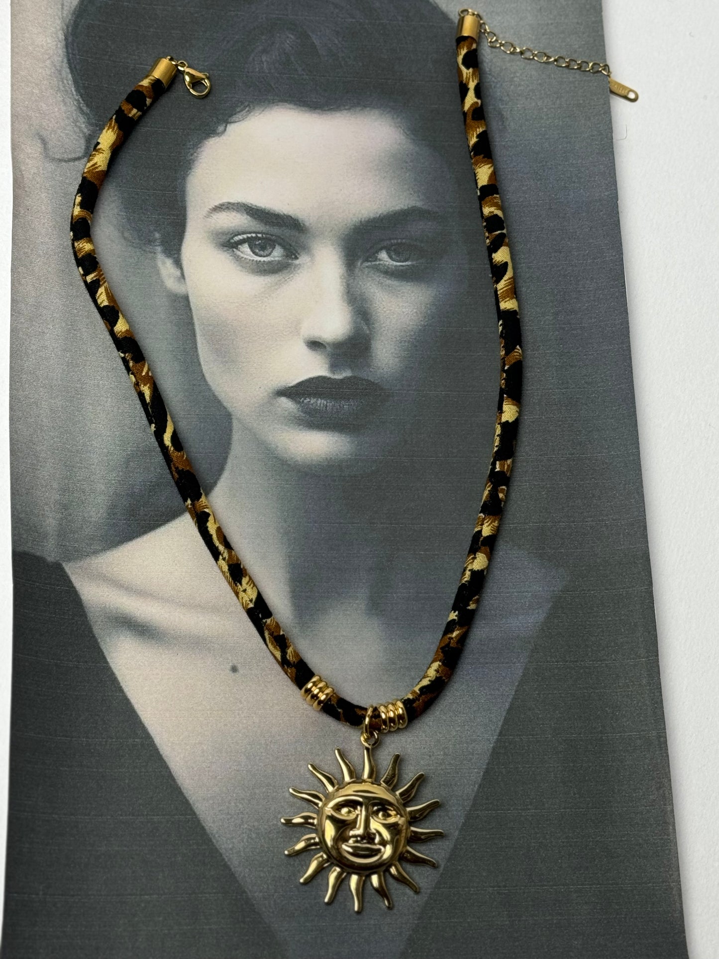Solar babe choker- Stainless steel pendant leopard choker necklace -Sheessence