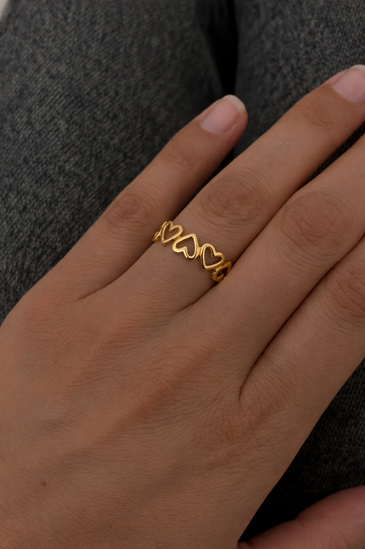 Mini Hearts Ring -18k Gold Plated Waterproof Stainless Steel Statement Band