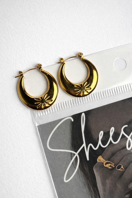 Soleil Crescent Hoops - Gold Starburst Earrings, Tarnish-Free Minimalist Jewelry