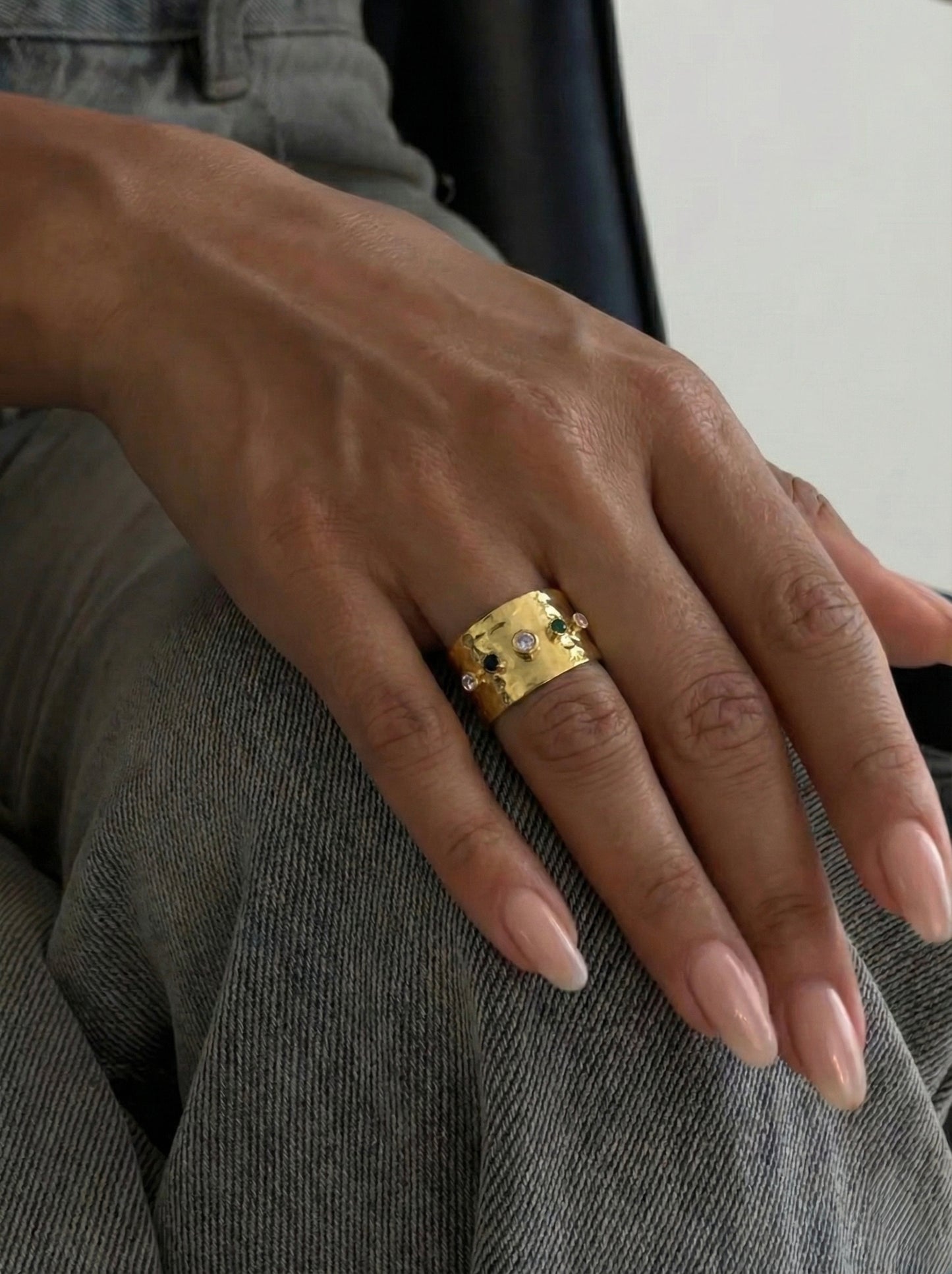 18K Gold Plated Multi-Stone Cuff Ring - Sheessence