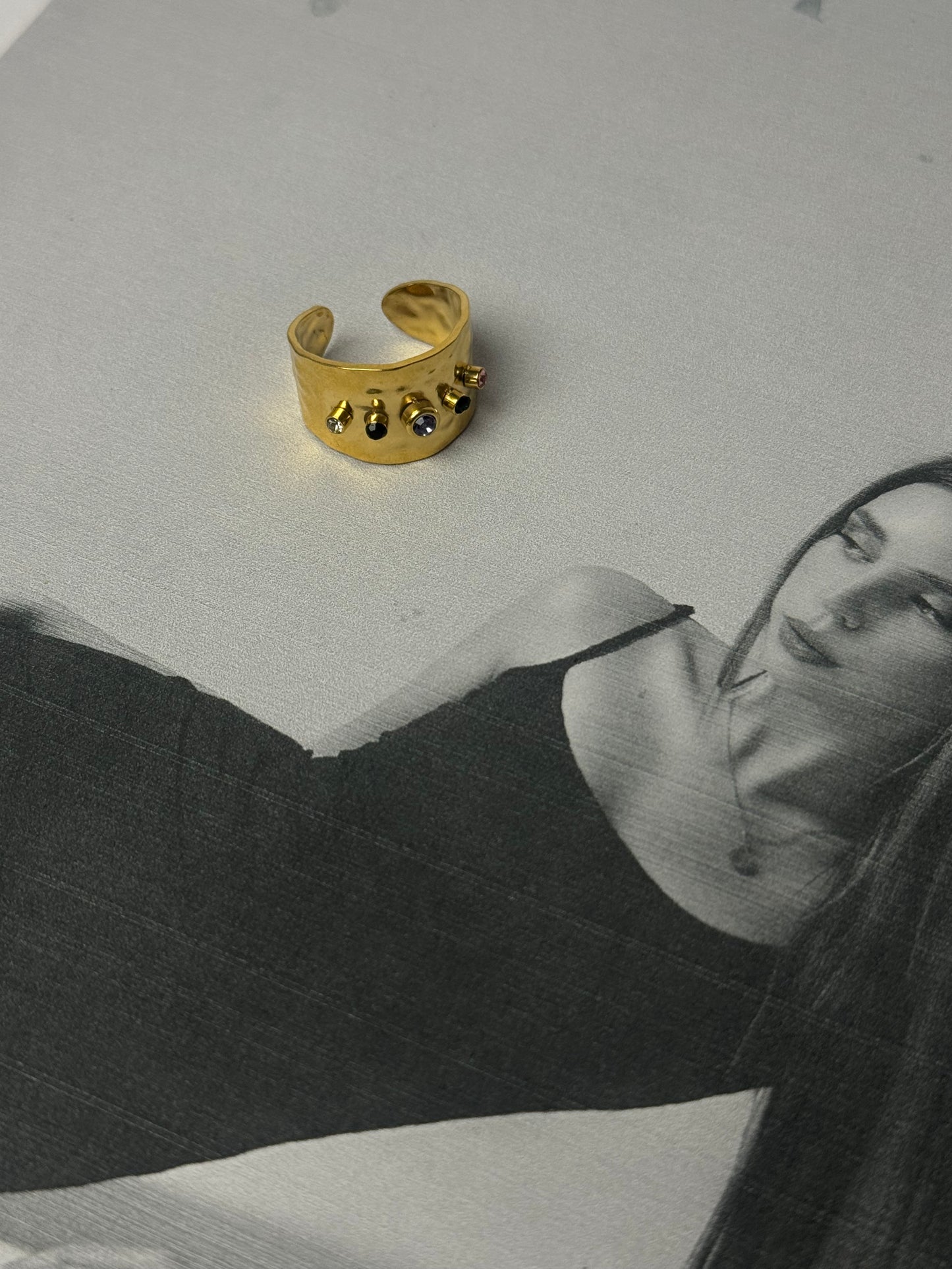 18K Gold Plated Multi-Stone Cuff Ring - Sheessence