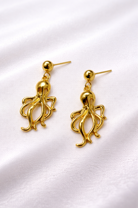 18K Gold Plated Octopus Drop Earrings for Women