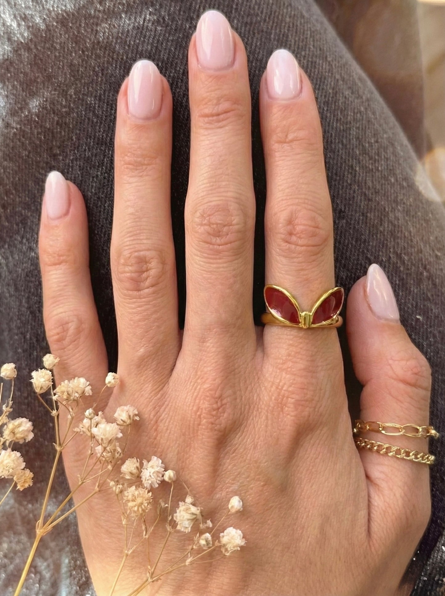 Red Enamel Butterfly Open Ring - 18k Gold Plated Adjustable Band - Dainty Y2K Butterfly Jewelry