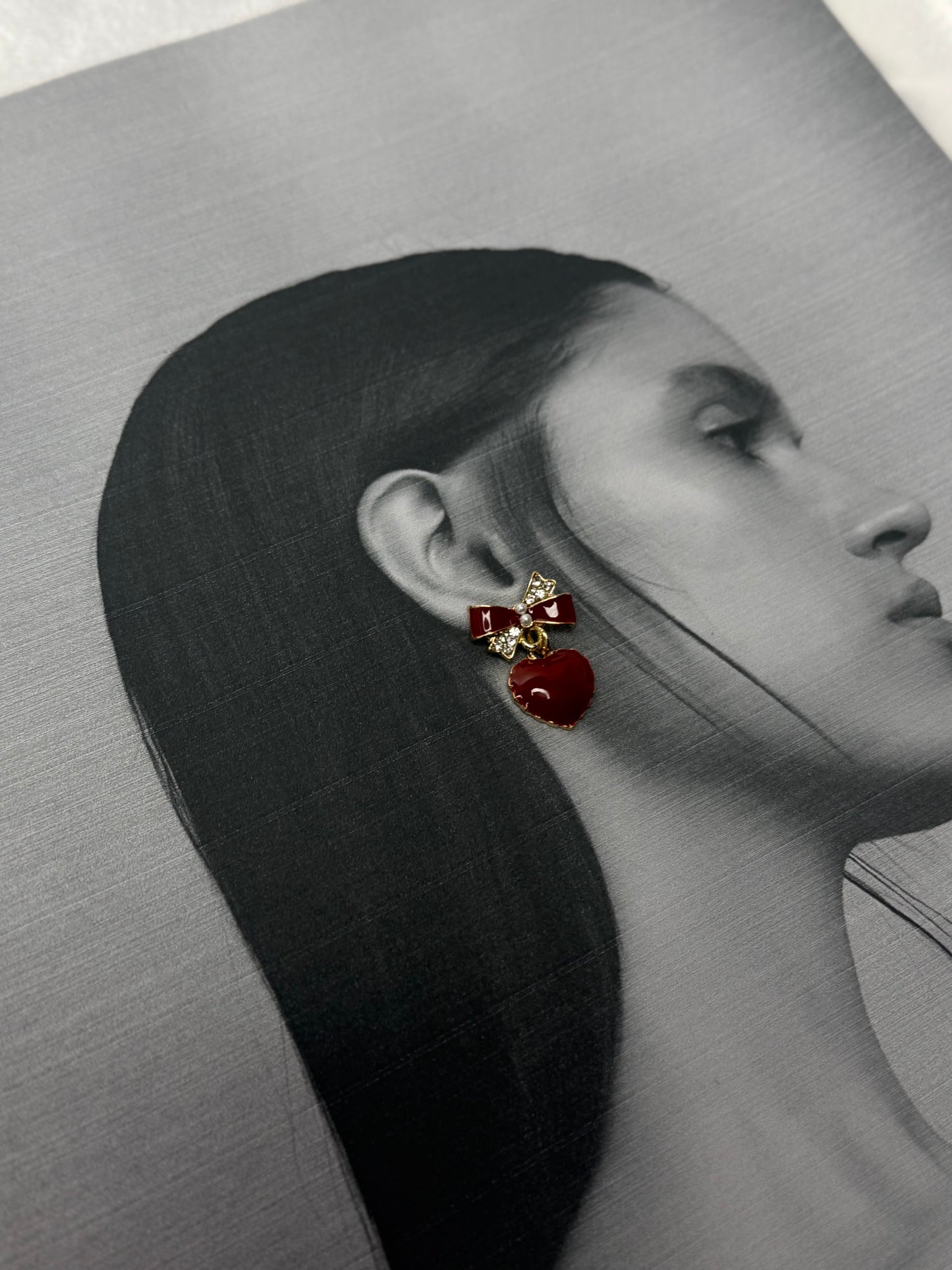 Red Heart and Bow Drop Earrings -Sheessence