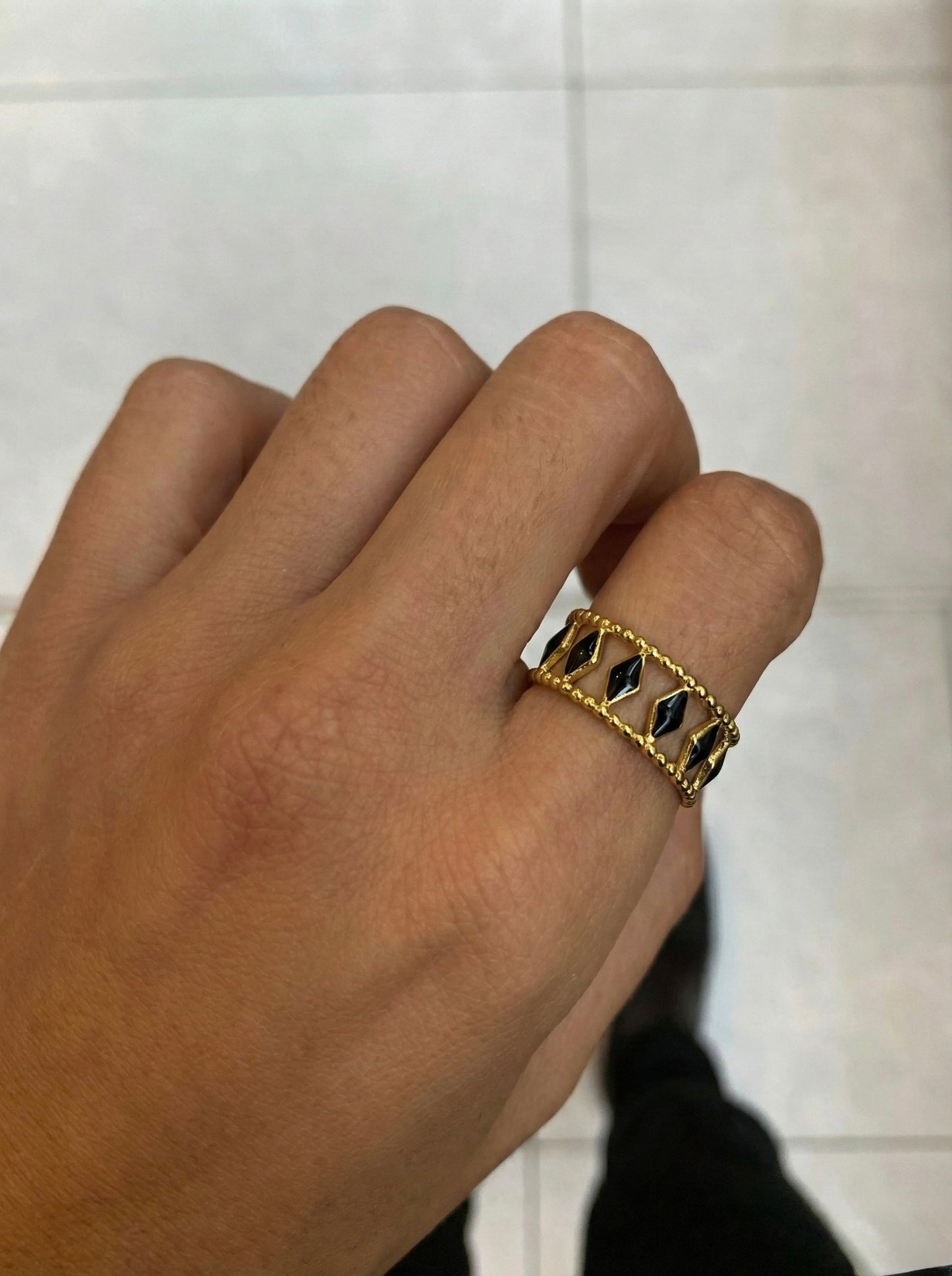 Gold Black Enamel ring – Waterproof 304 Stainless Steel