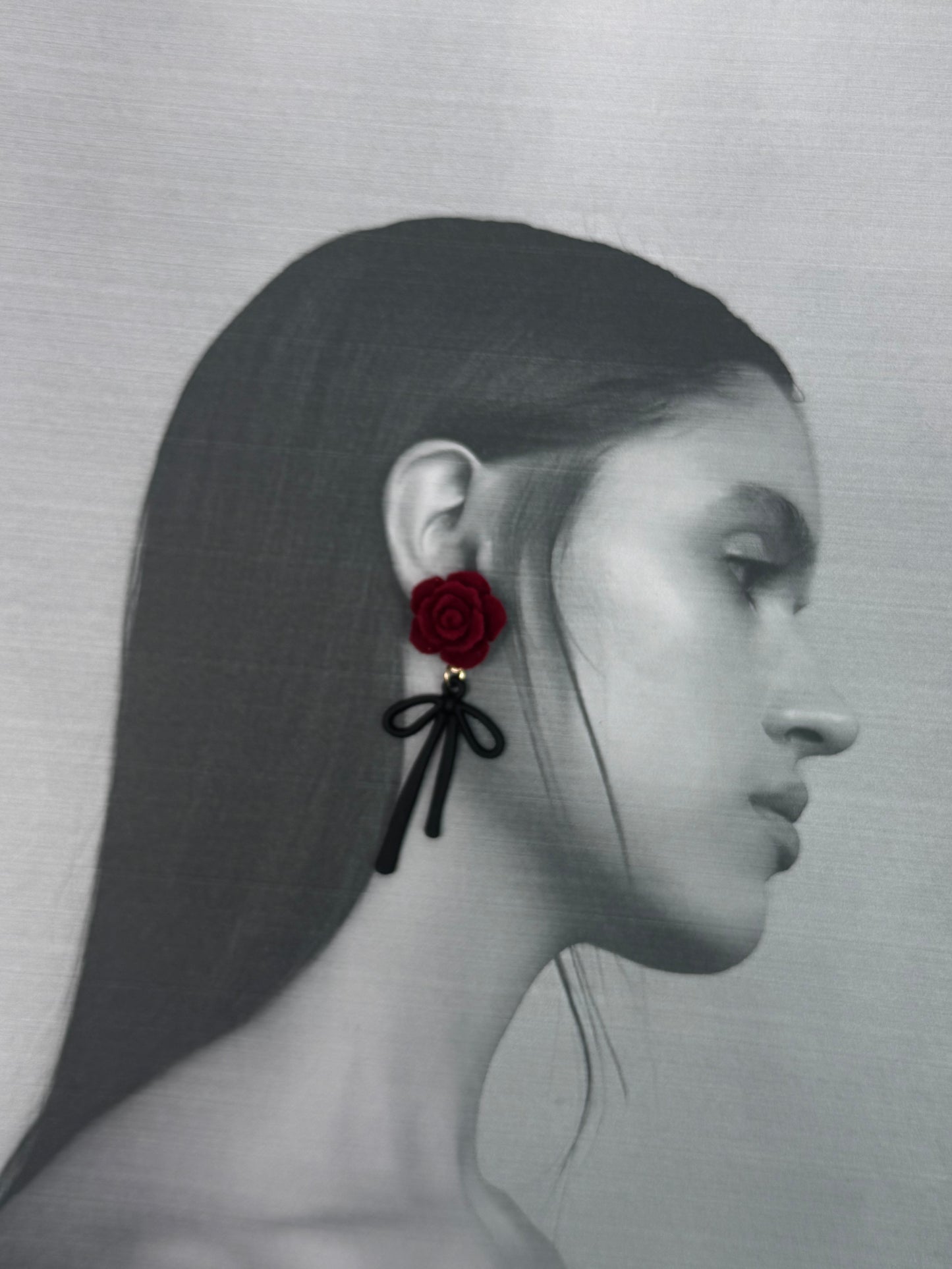 Matte Red Flower Bow Studs -Sheessence