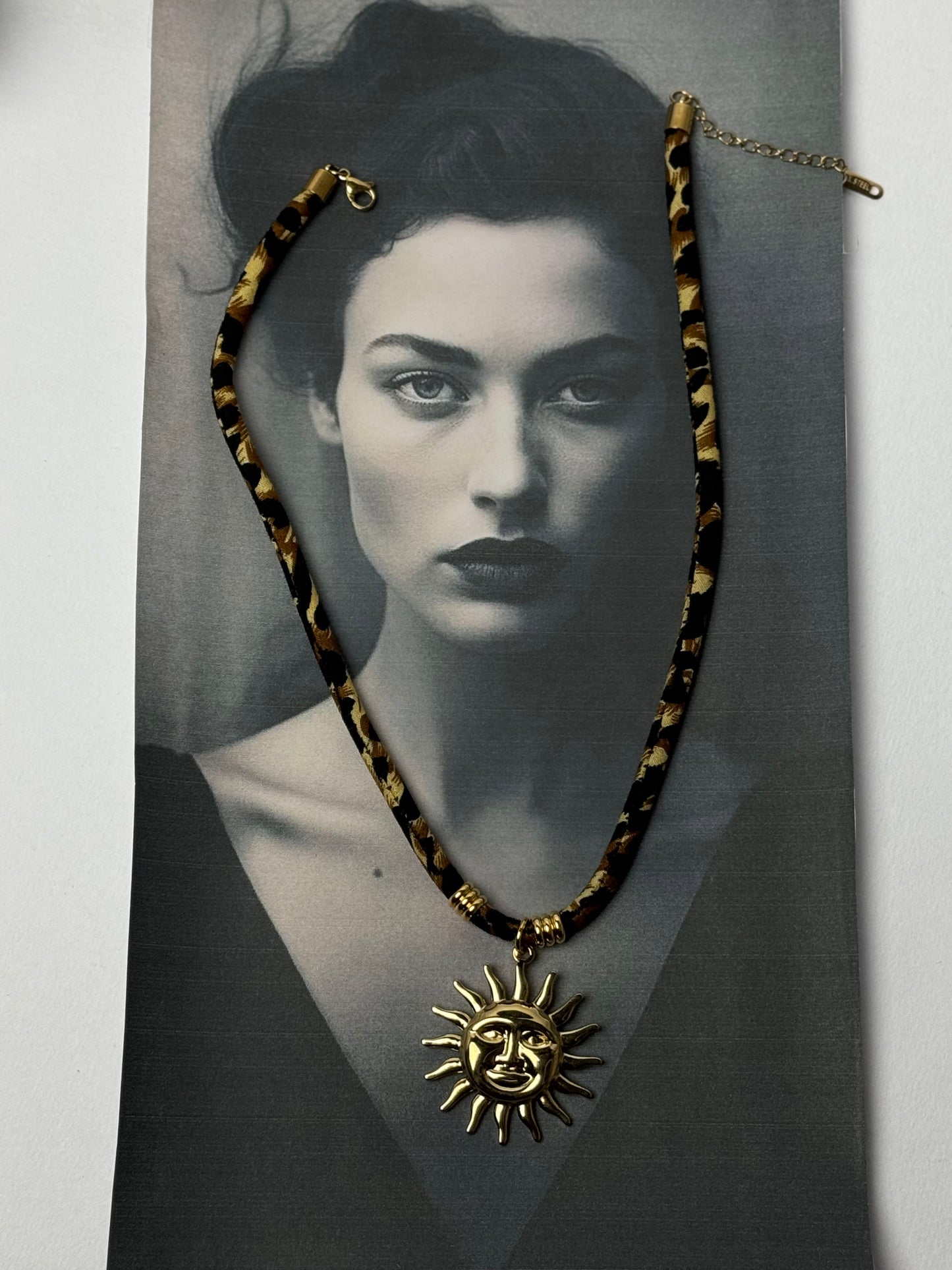 Solar babe choker- Stainless steel pendant leopard choker necklace -Sheessence