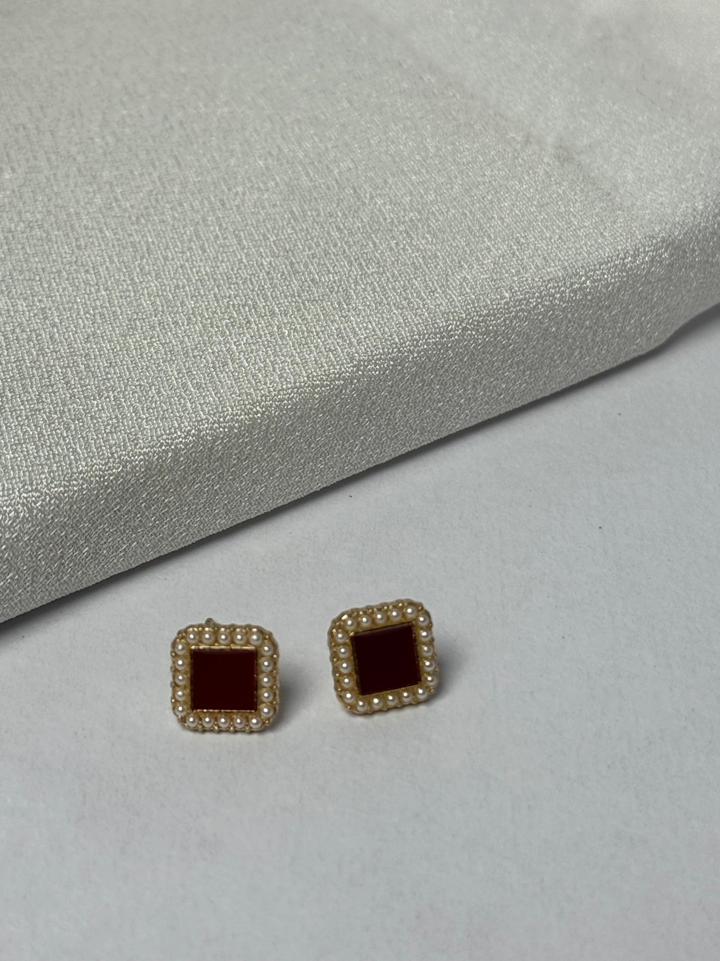 Vintage Korean Enamel Stud Earrings with Gold Pearl Border- Sheessence