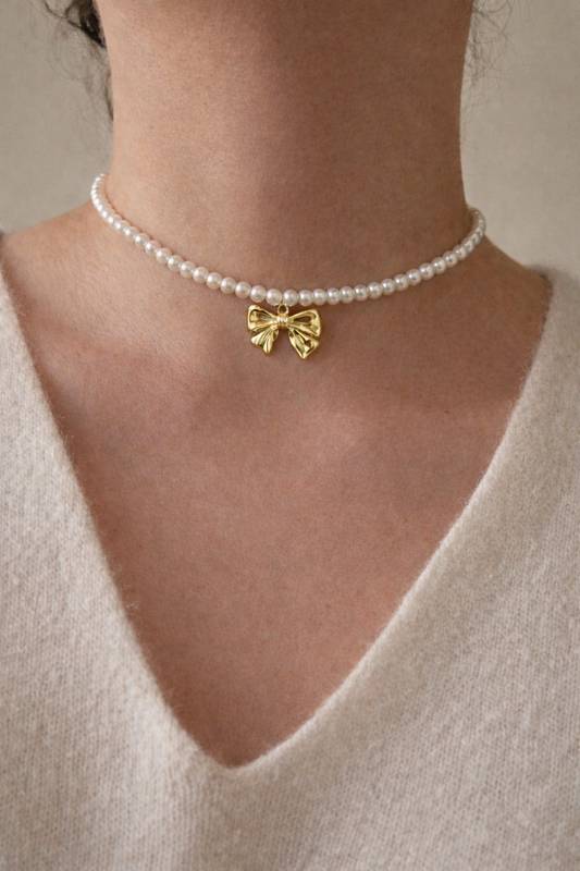 Pearl bow choker necklace Sheessence