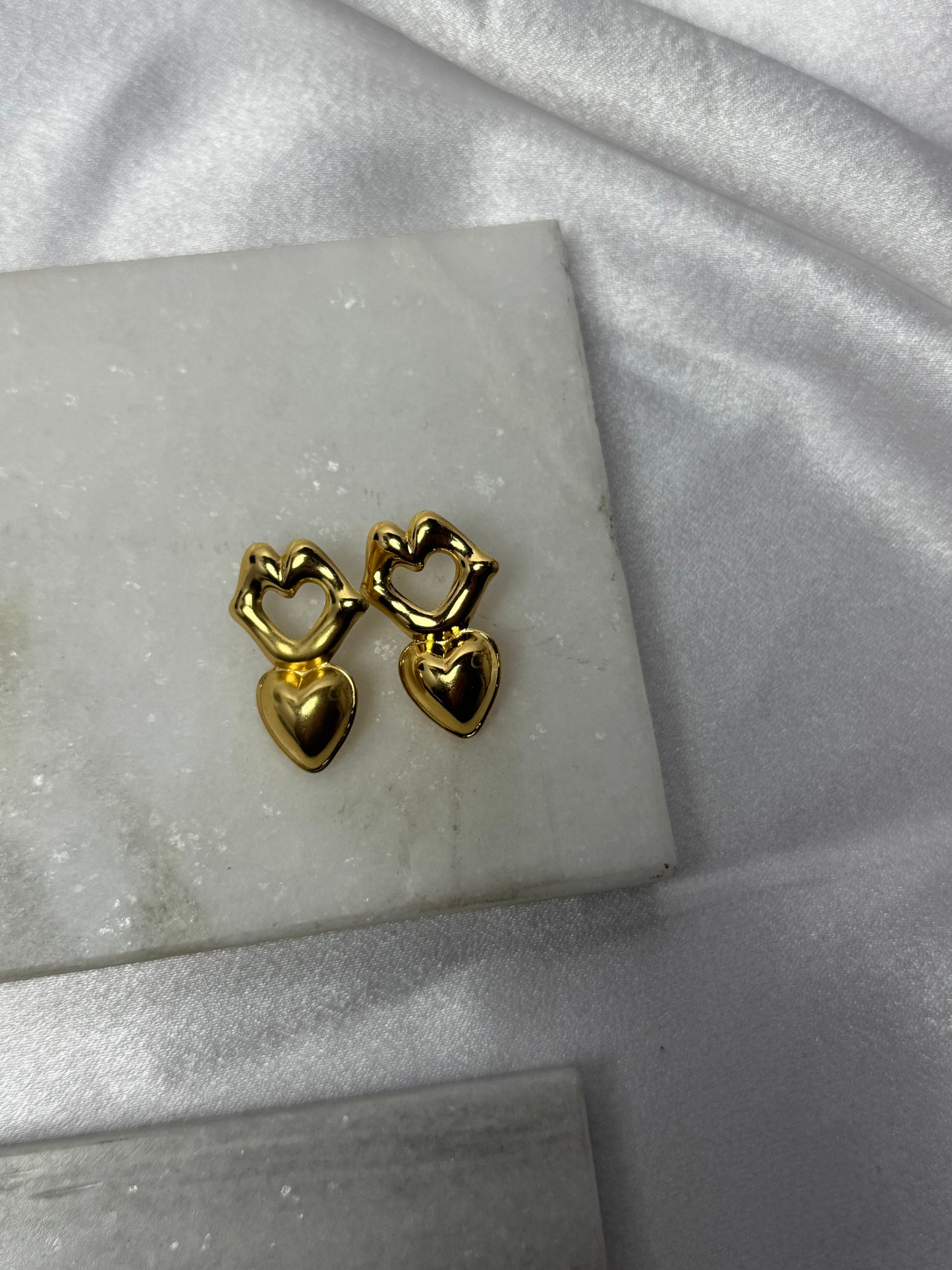 18K Gold Plated Heart-to-Heart Drop Earrings Sheessence