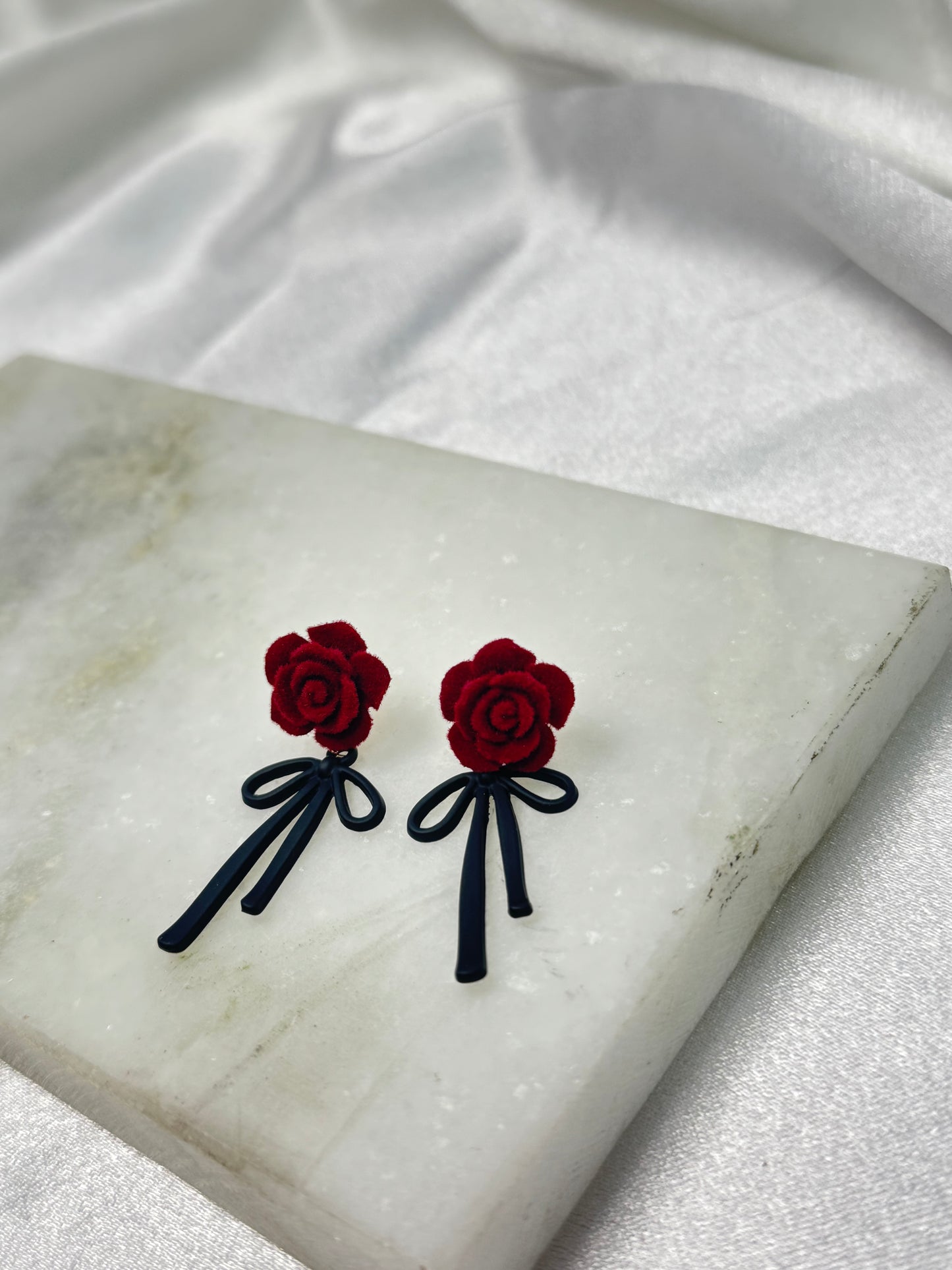 Matte Red Flower Bow Studs -Sheessence