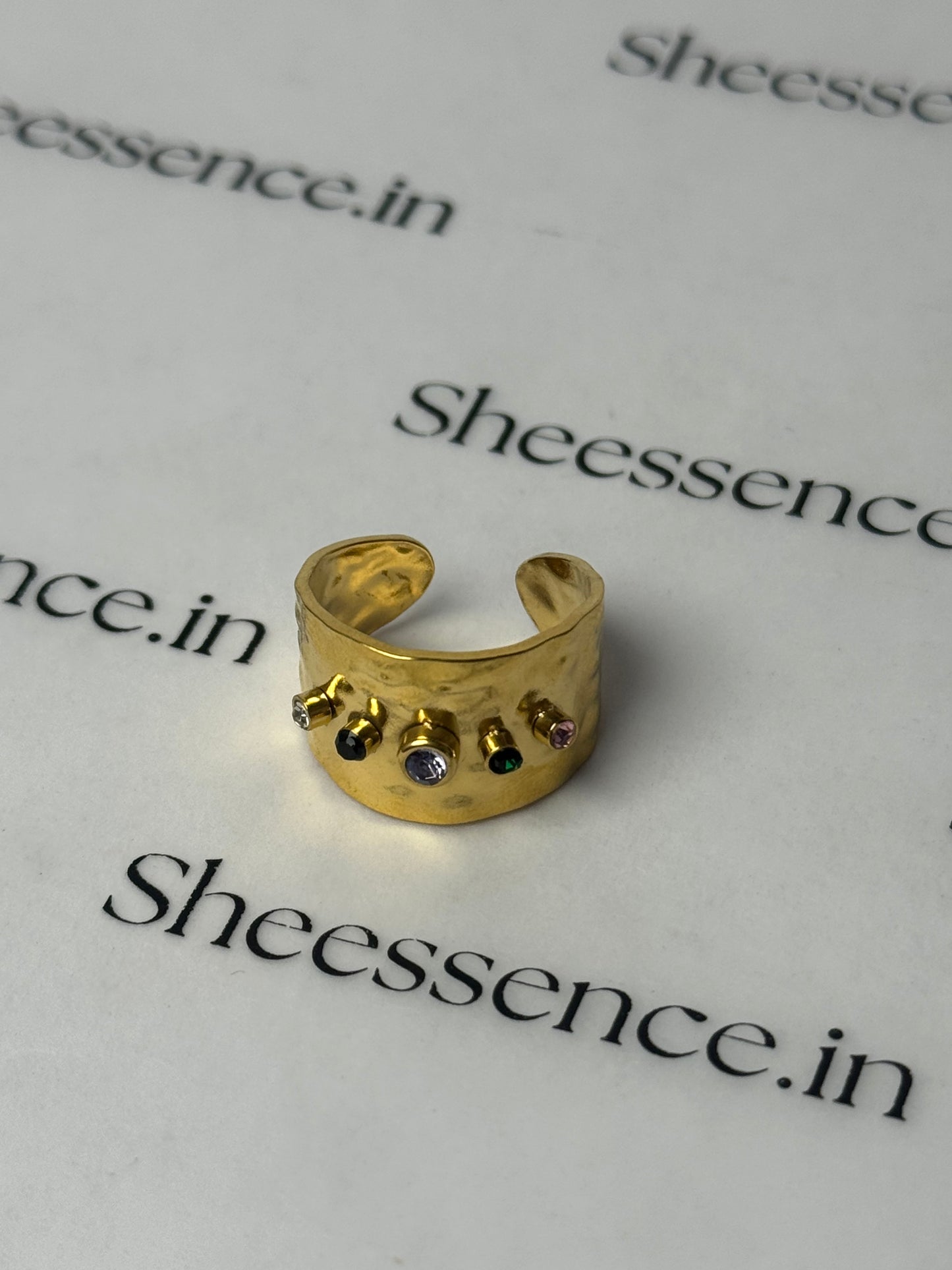 18K Gold Plated Multi-Stone Cuff Ring - Sheessence