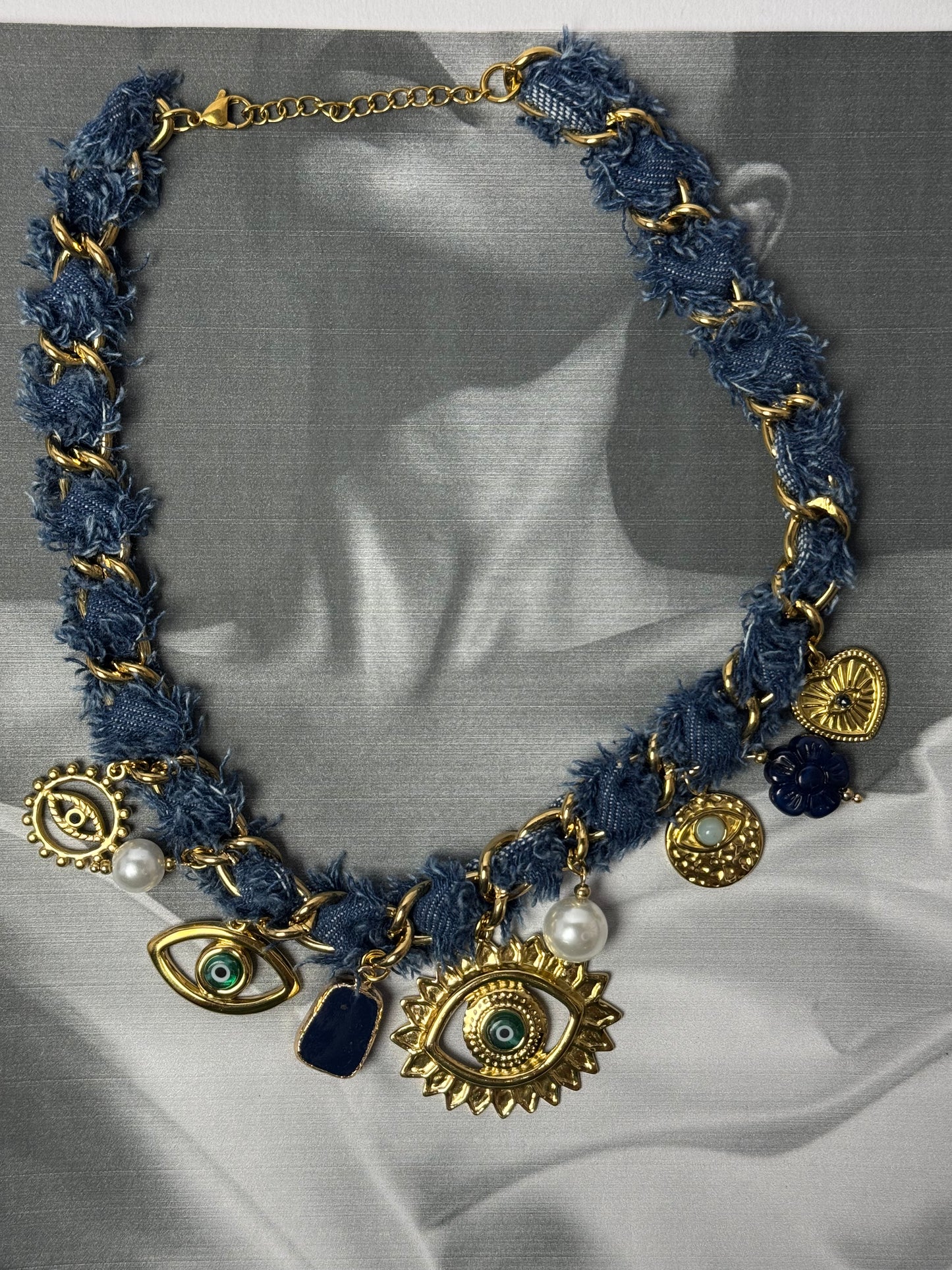 Evil Eye Statement Denim Necklace | 18k Gold Plated & Tarnish-Free