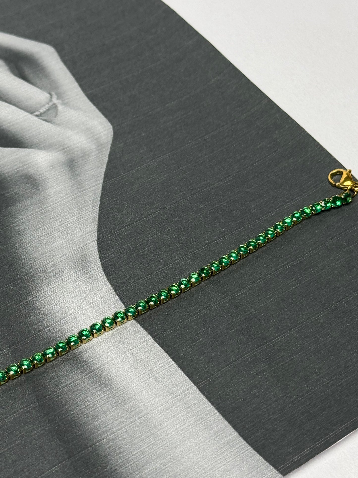 Emerald & Diamond Tennis Bracelet | Waterproof 316L Stainless Steel