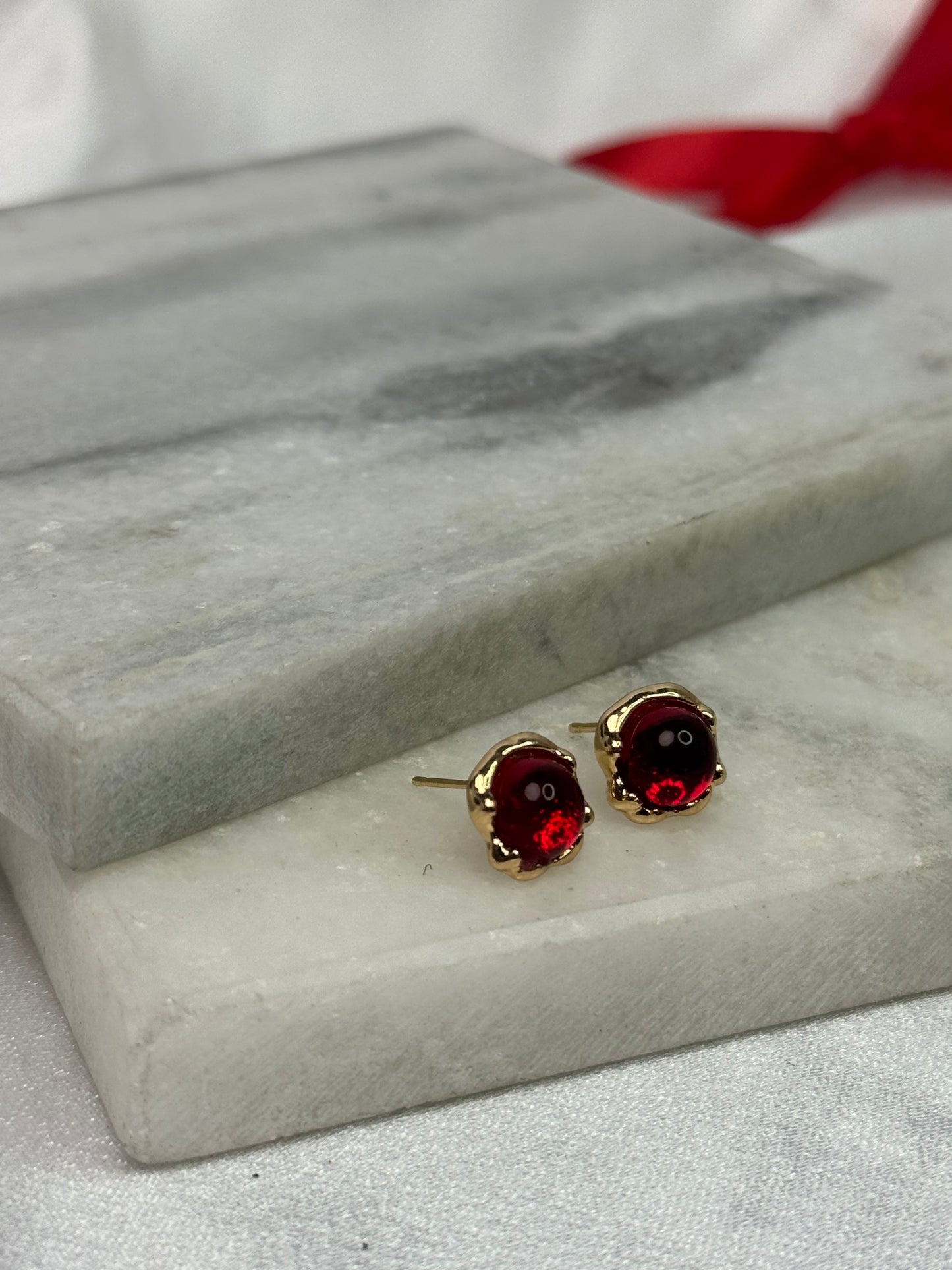 Minimalist Ruby Red Round Gold studs