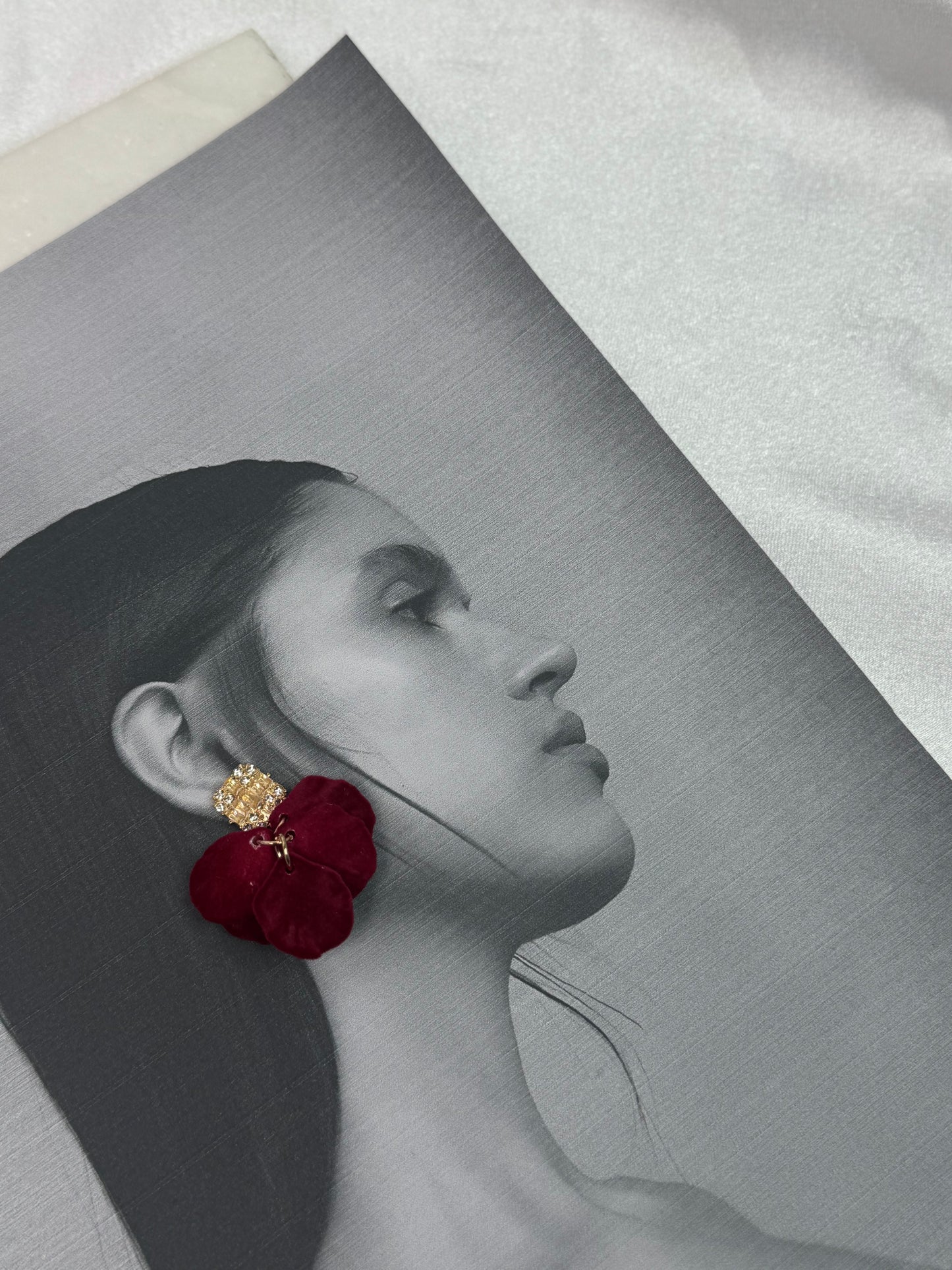 Wine Red Flower Statement Earring -Sheessence