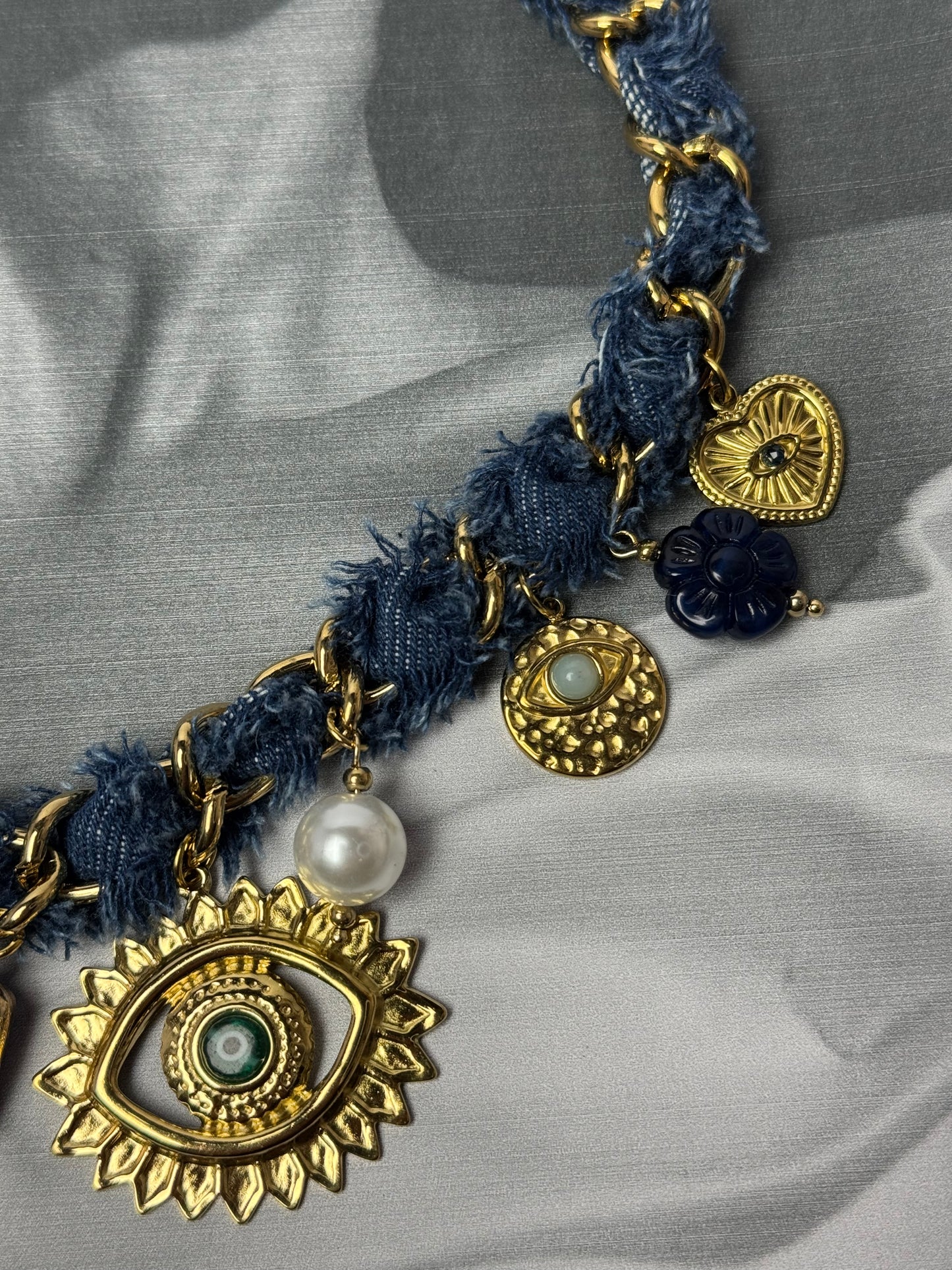 Evil Eye Statement Denim Necklace | 18k Gold Plated & Tarnish-Free
