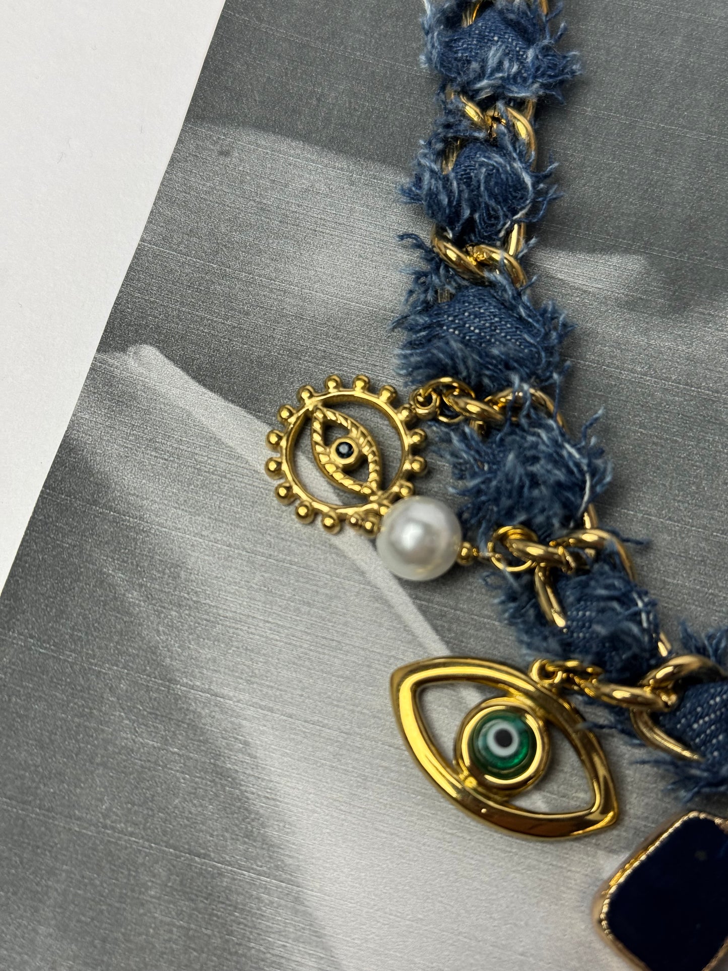 Evil Eye Statement Denim Necklace | 18k Gold Plated & Tarnish-Free