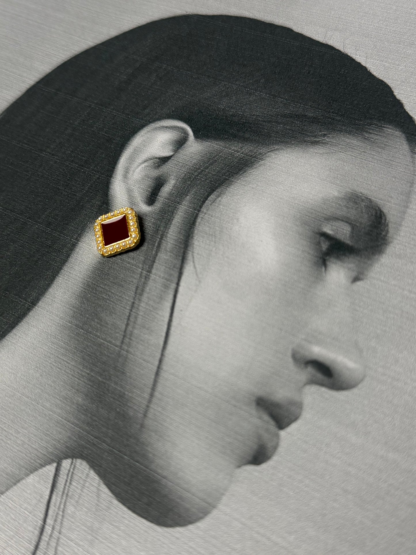 Vintage Korean Enamel Stud Earrings with Gold Pearl Border- Sheessence