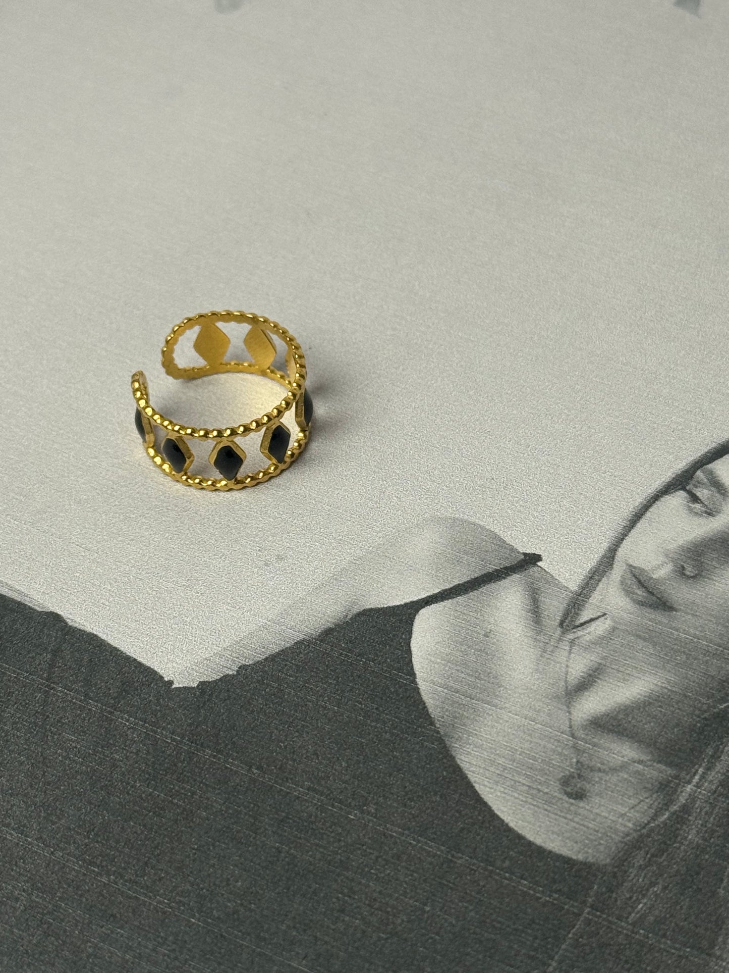 Gold Black Enamel ring – Waterproof 304 Stainless Steel