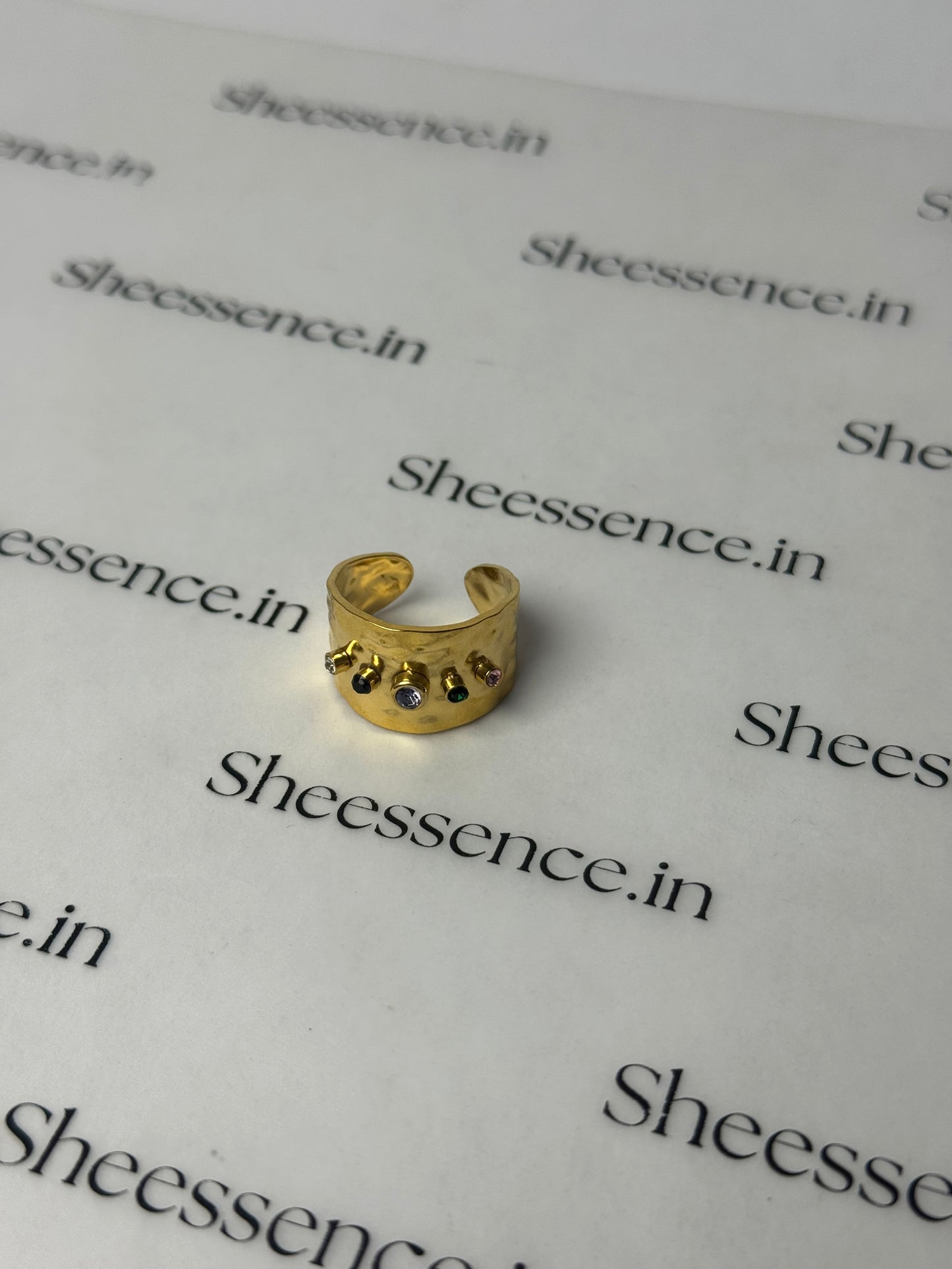 18K Gold Plated Multi-Stone Cuff Ring - Sheessence