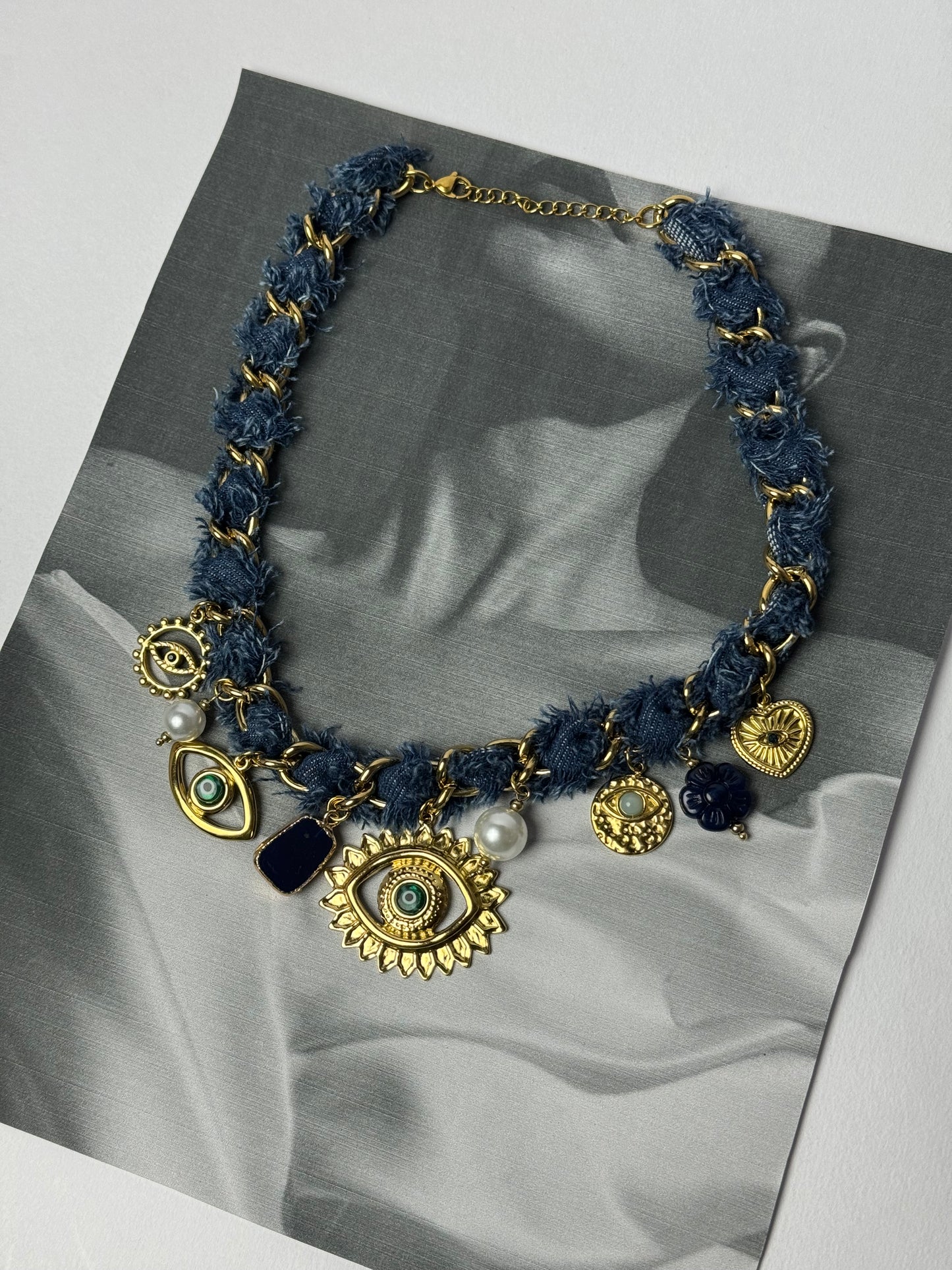 Evil Eye Statement Denim Necklace | 18k Gold Plated & Tarnish-Free