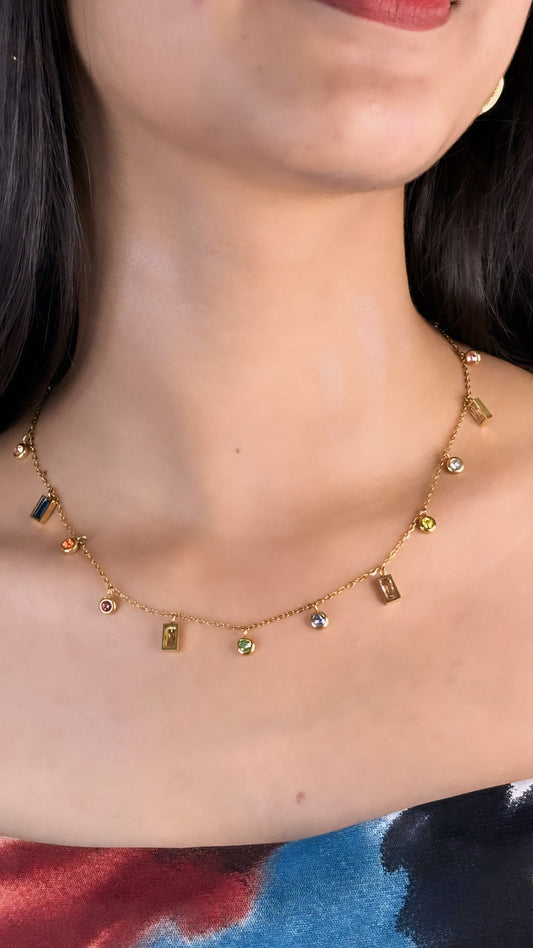 Multi stone stainless steel gold necklace by SheEssence