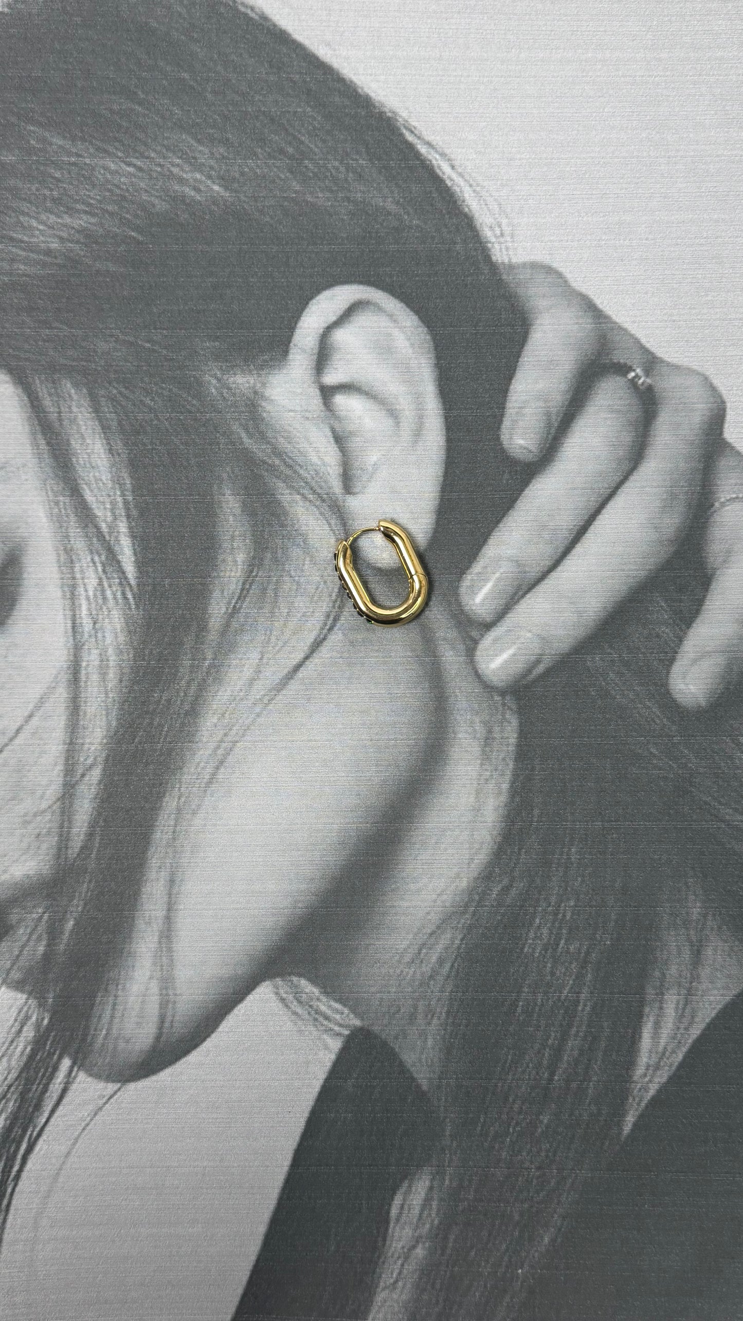 Minimalist Gold Oval Hoops with Green Emerald