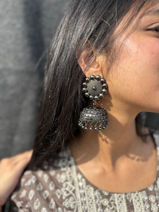 Black oxidised Silver Big Size Jhumki Earrings